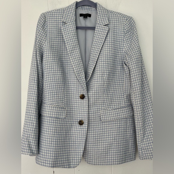 Ann Taylor The Petite Greenwich Blazer in Houndstooth Light Blue & White Size 10 - Picture 3 of 16